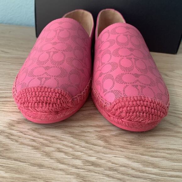 Coach Carley Leather Espadrilles Petunia Pink Coach Logo Slip Ons NWT - Picture 6 of 8
